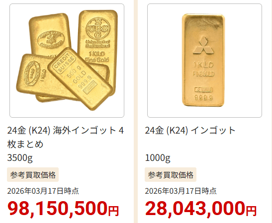 おたからやの買取実績のキャプチャ