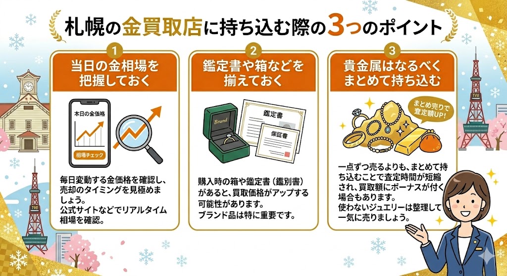 金買取店に持ち込む際の3つのポイント